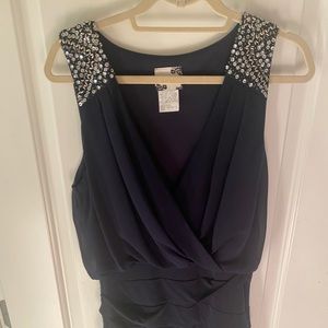 Navy dress with sparkle accent sleeves